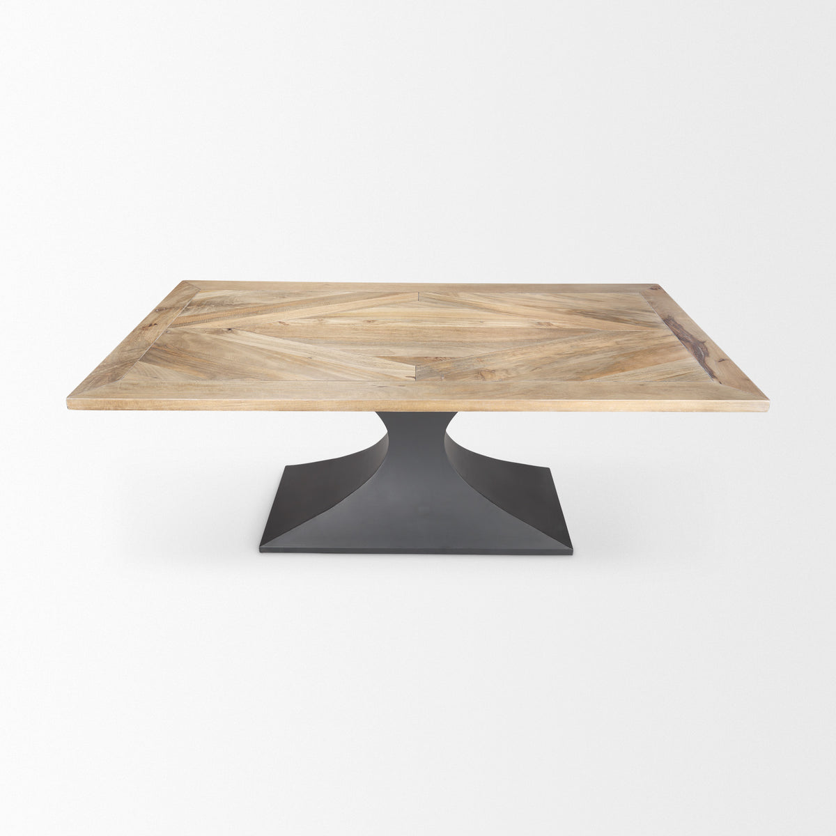 Maxton 79"L x 39"W Rectangular Pedestal Dining Table | Light Brown Wood & Gunmetal Metal | Seats 6-Dining Tables-DECOROLALA