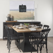 Maxton 79"L x 39"W Rectangular Pedestal Dining Table | Light Brown Wood & Gunmetal Metal | Seats 6-Dining Tables-DECOROLALA