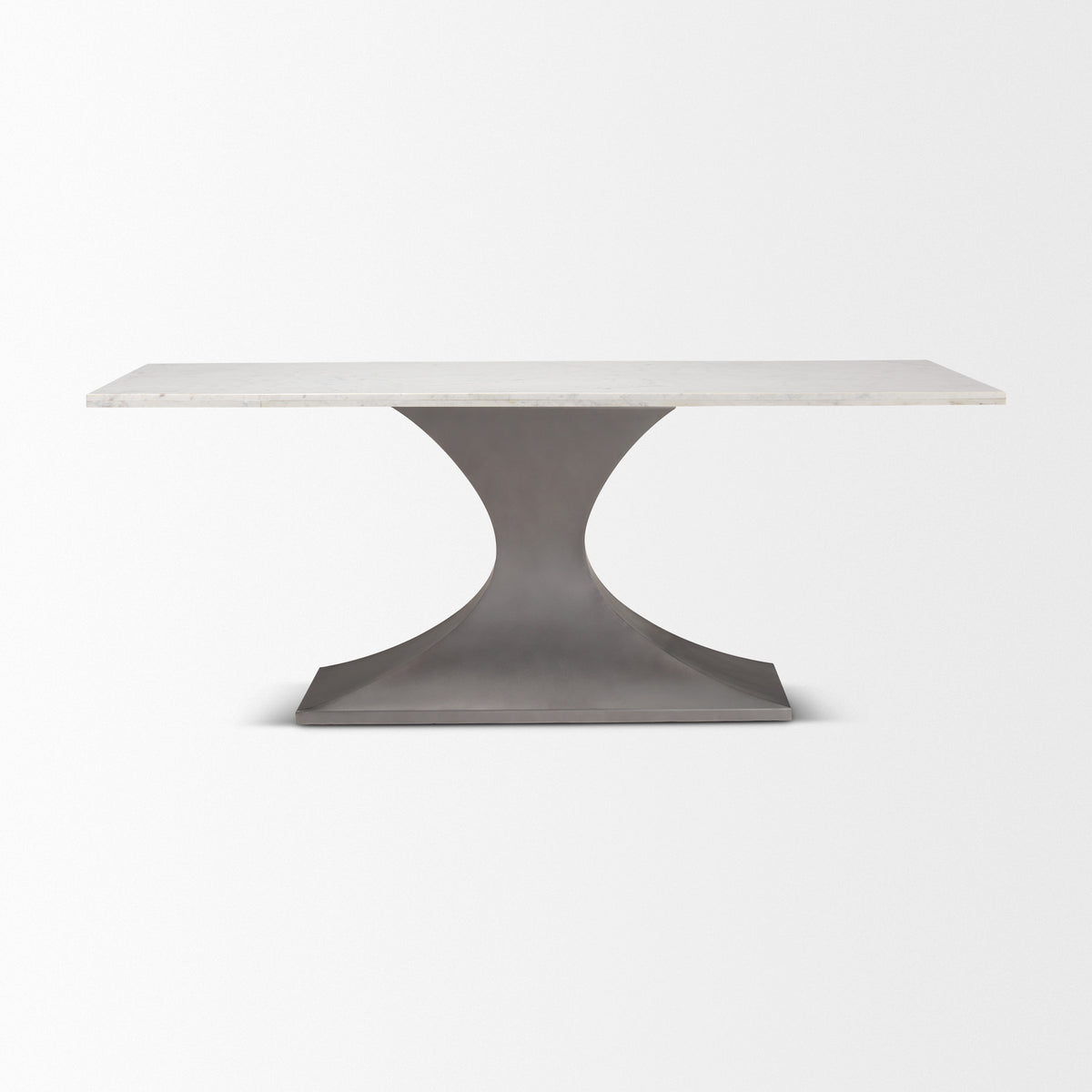 Maxton 79"L x 39"W Rectangular Pedestal Dining Table | White Marble & Gunmetal Metal | Seats 8-Dining Tables-DECOROLALA