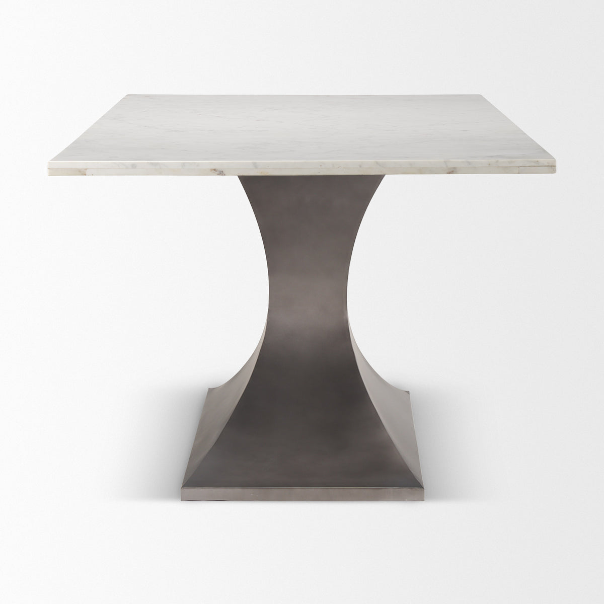Maxton 79"L x 39"W Rectangular Pedestal Dining Table | White Marble & Gunmetal Metal | Seats 8-Dining Tables-DECOROLALA