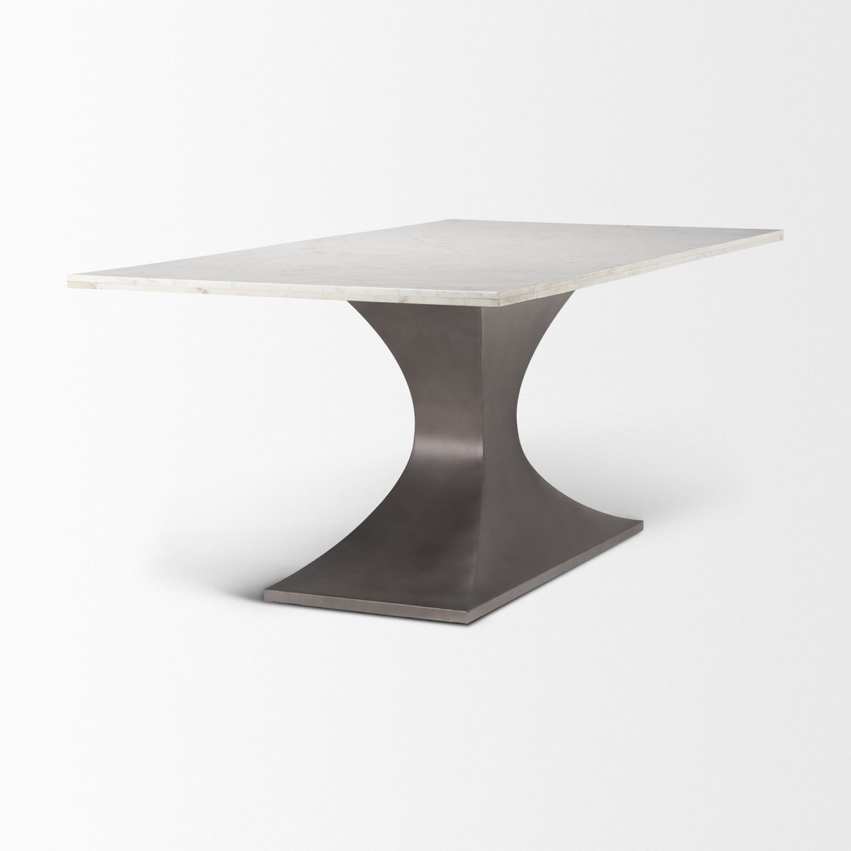 Maxton 79"L x 39"W Rectangular Pedestal Dining Table | White Marble & Gunmetal Metal | Seats 8-Dining Tables-DECOROLALA