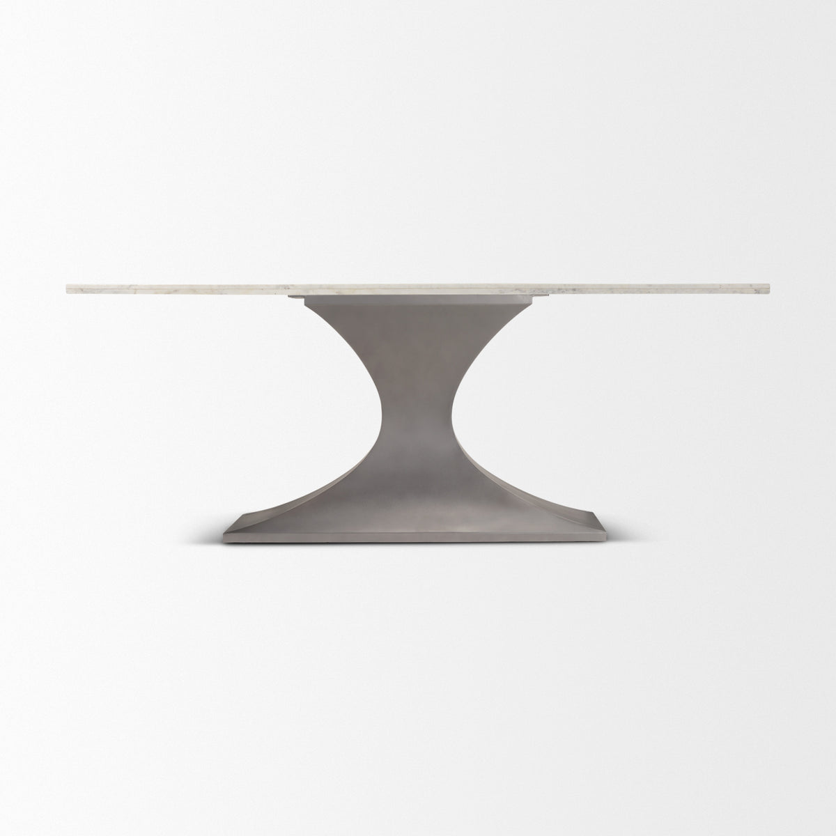 Maxton 79"L x 39"W Rectangular Pedestal Dining Table | White Marble & Gunmetal Metal | Seats 8-Dining Tables-DECOROLALA