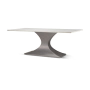 Maxton 79"L x 39"W Rectangular Pedestal Dining Table | White Marble & Gunmetal Metal | Seats 8-Dining Tables-DECOROLALA