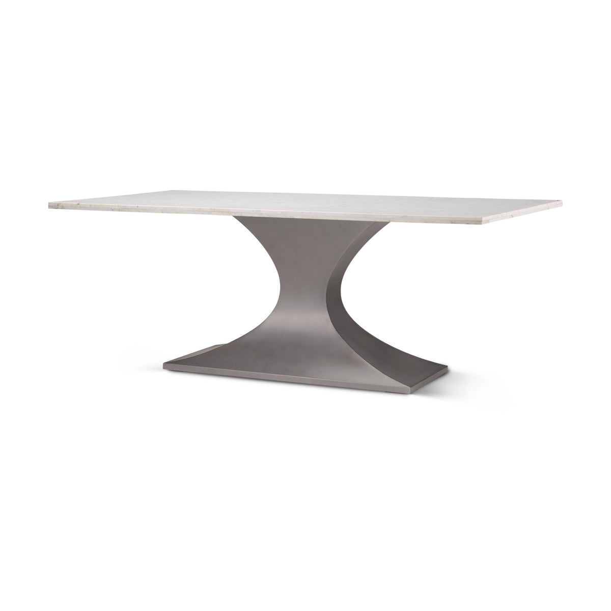 Maxton 79"L x 39"W Rectangular Pedestal Dining Table | White Marble & Gunmetal Metal | Seats 8-Dining Tables-DECOROLALA