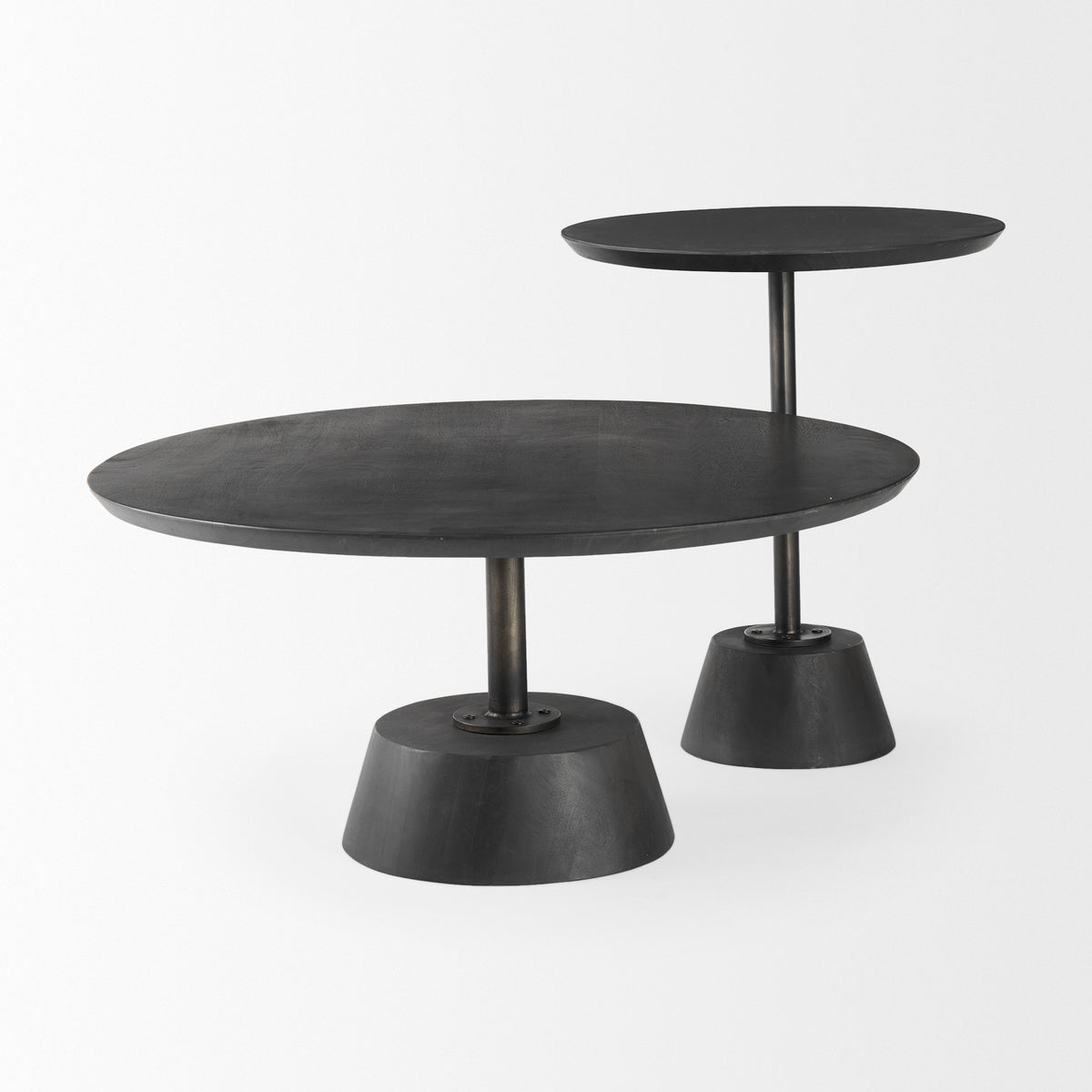 Maxwell 20" Round Dark Brown Wood w/ Metal Pedestal Side Table-End and Side Tables-DECOROLALA
