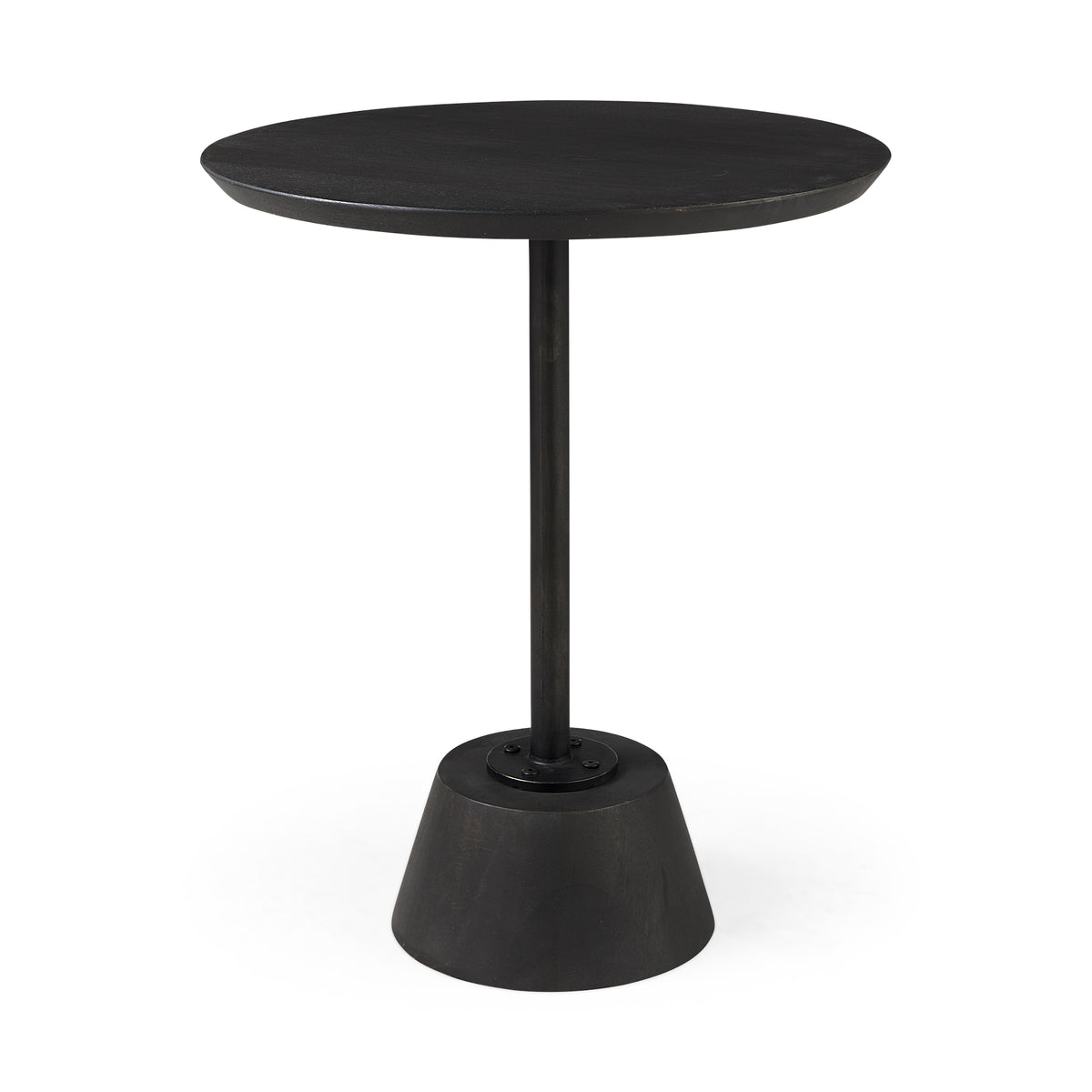 Maxwell 20" Round Dark Brown Wood w/ Metal Pedestal Side Table-End and Side Tables-DECOROLALA