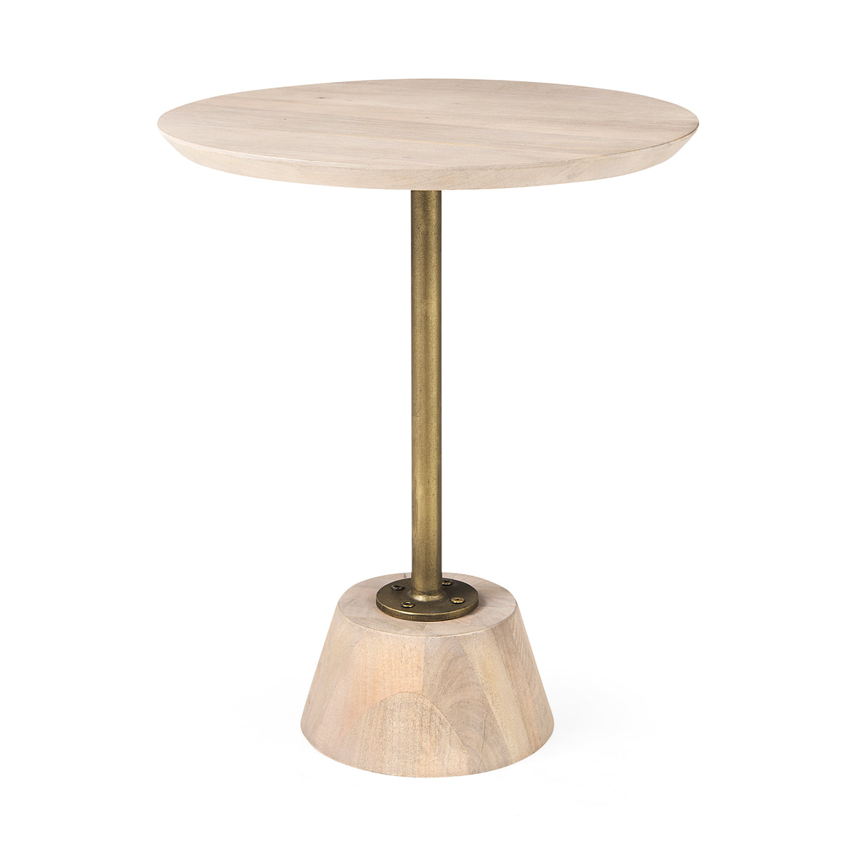 Maxwell 20" Round Dark Brown Wood w/ Metal Pedestal Side Table-End and Side Tables-DECOROLALA