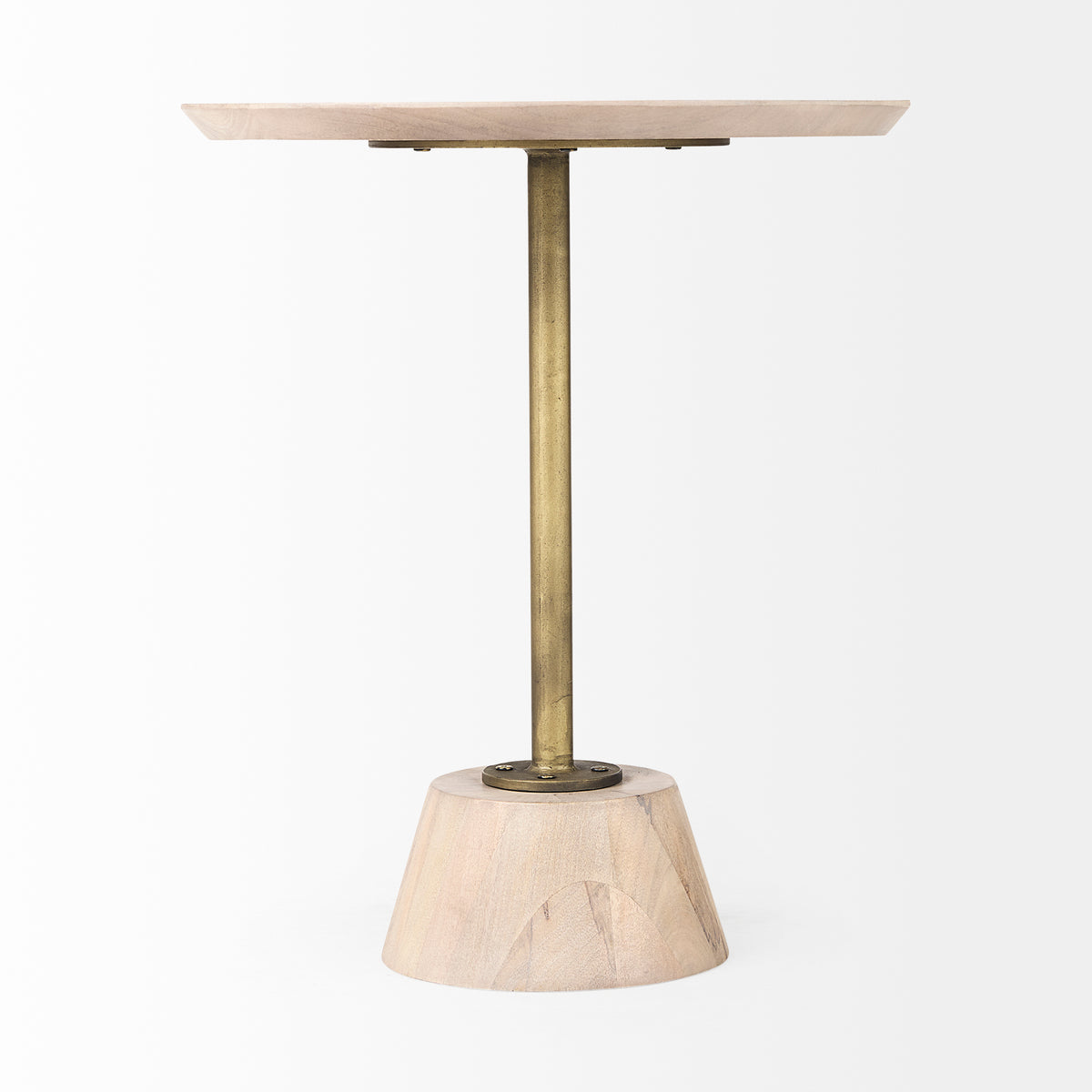 Maxwell 20" Round Dark Brown Wood w/ Metal Pedestal Side Table-End and Side Tables-DECOROLALA