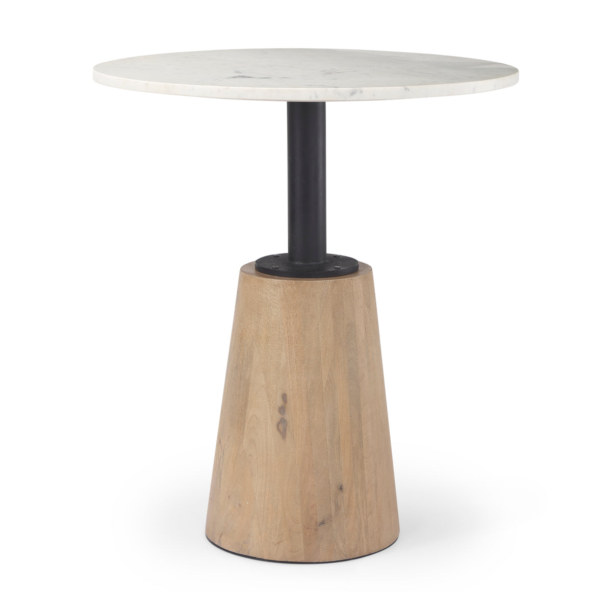 Maxwell 32" Round Pedestal Dining Table | Modern | White Marble & Black Metal/Blonde Wood | Seats 2-Dining Tables-DECOROLALA