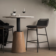 Maxwell 32" Round Pedestal Dining Table | Modern | White Marble & Black Metal/Blonde Wood | Seats 2-Dining Tables-DECOROLALA
