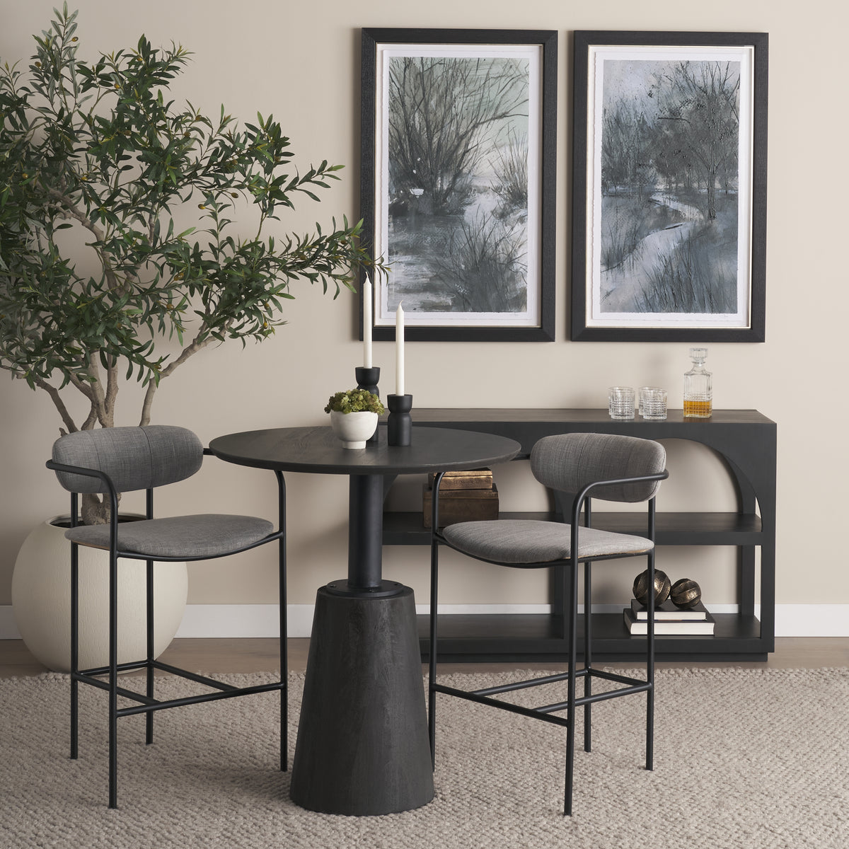 Maxwell 32" Round Pedestal Dining Table | Modern | Wood & Metal | Seats 2-Dining Tables-DECOROLALA
