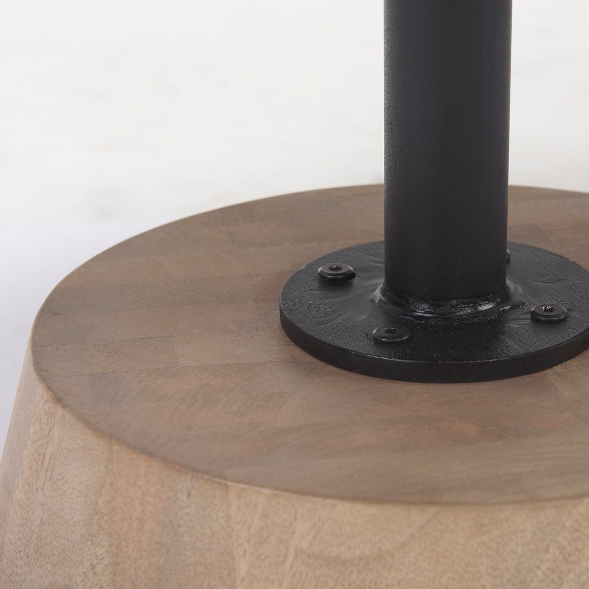 Maxwell 34" Dark Wood W/ Black Metal Pedestal Base Round Coffee Table-Coffee Tables-DECOROLALA