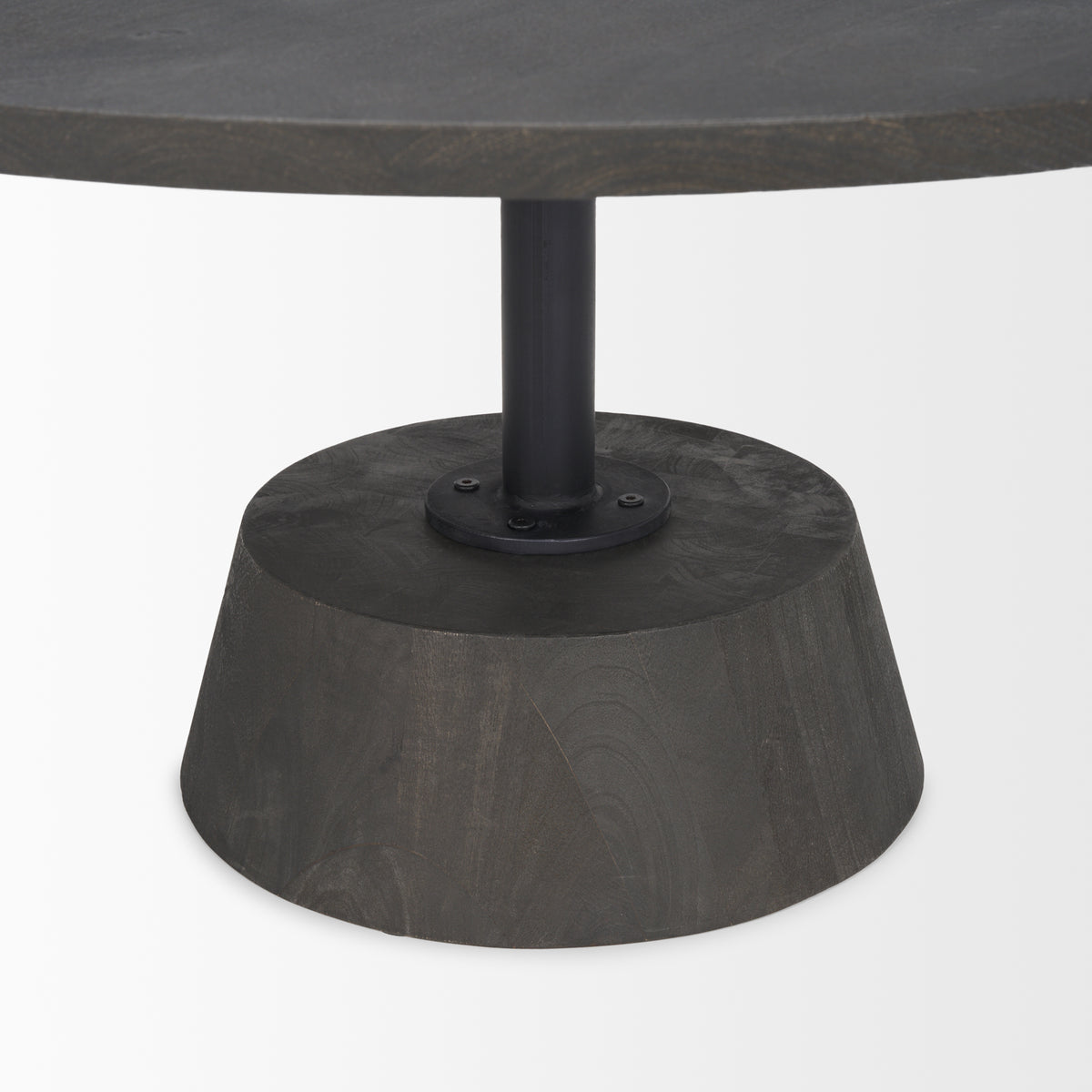 Maxwell 34" Dark Wood W/ Black Metal Pedestal Base Round Coffee Table-Coffee Tables-DECOROLALA