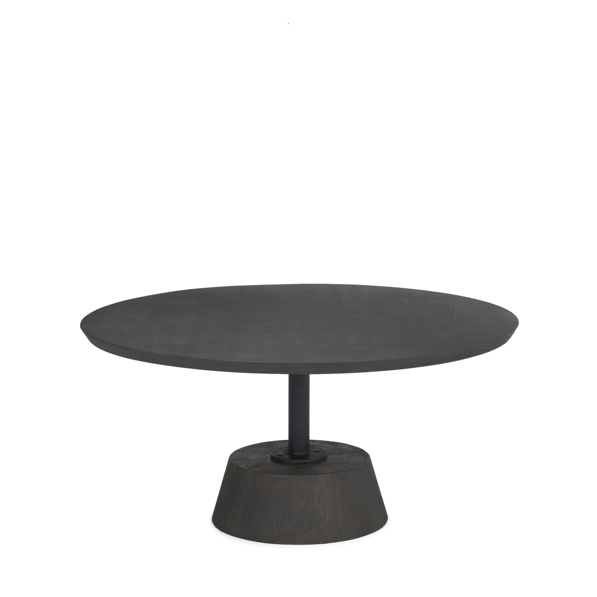 Maxwell 34" Dark Wood W/ Black Metal Pedestal Base Round Coffee Table-Coffee Tables-DECOROLALA