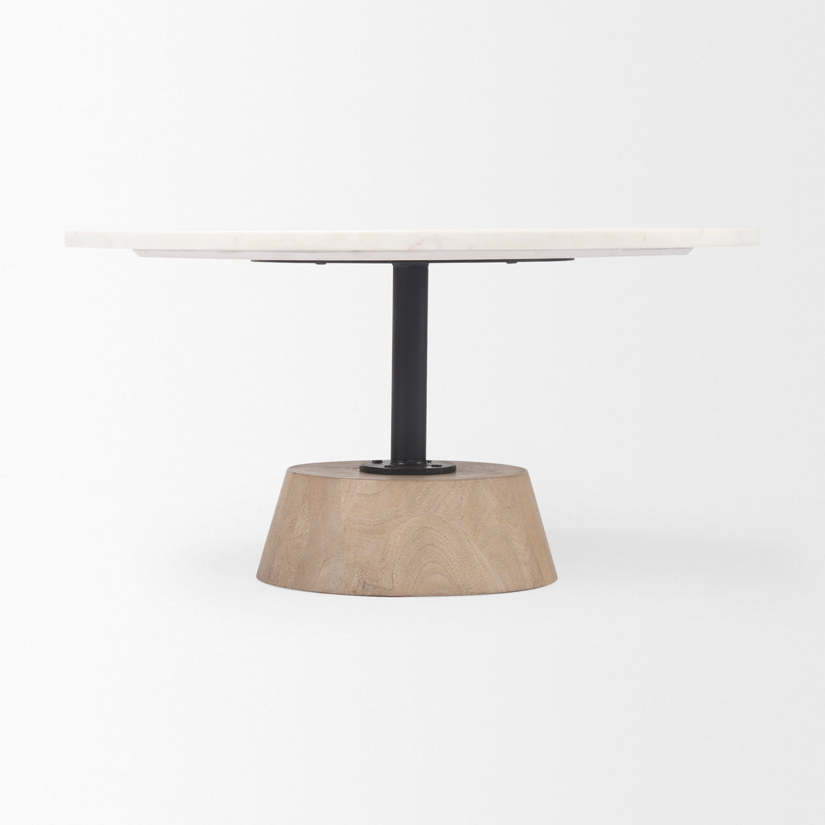 Maxwell 34" Dark Wood W/ Black Metal Pedestal Base Round Coffee Table-Coffee Tables-DECOROLALA