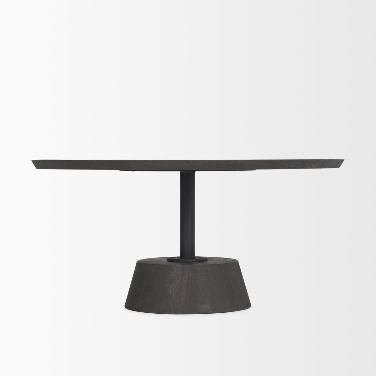 Maxwell 34" Dark Wood W/ Black Metal Pedestal Base Round Coffee Table-Coffee Tables-DECOROLALA