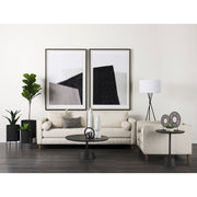 Maxwell 34" Dark Wood W/ Black Metal Pedestal Base Round Coffee Table-Coffee Tables-DECOROLALA
