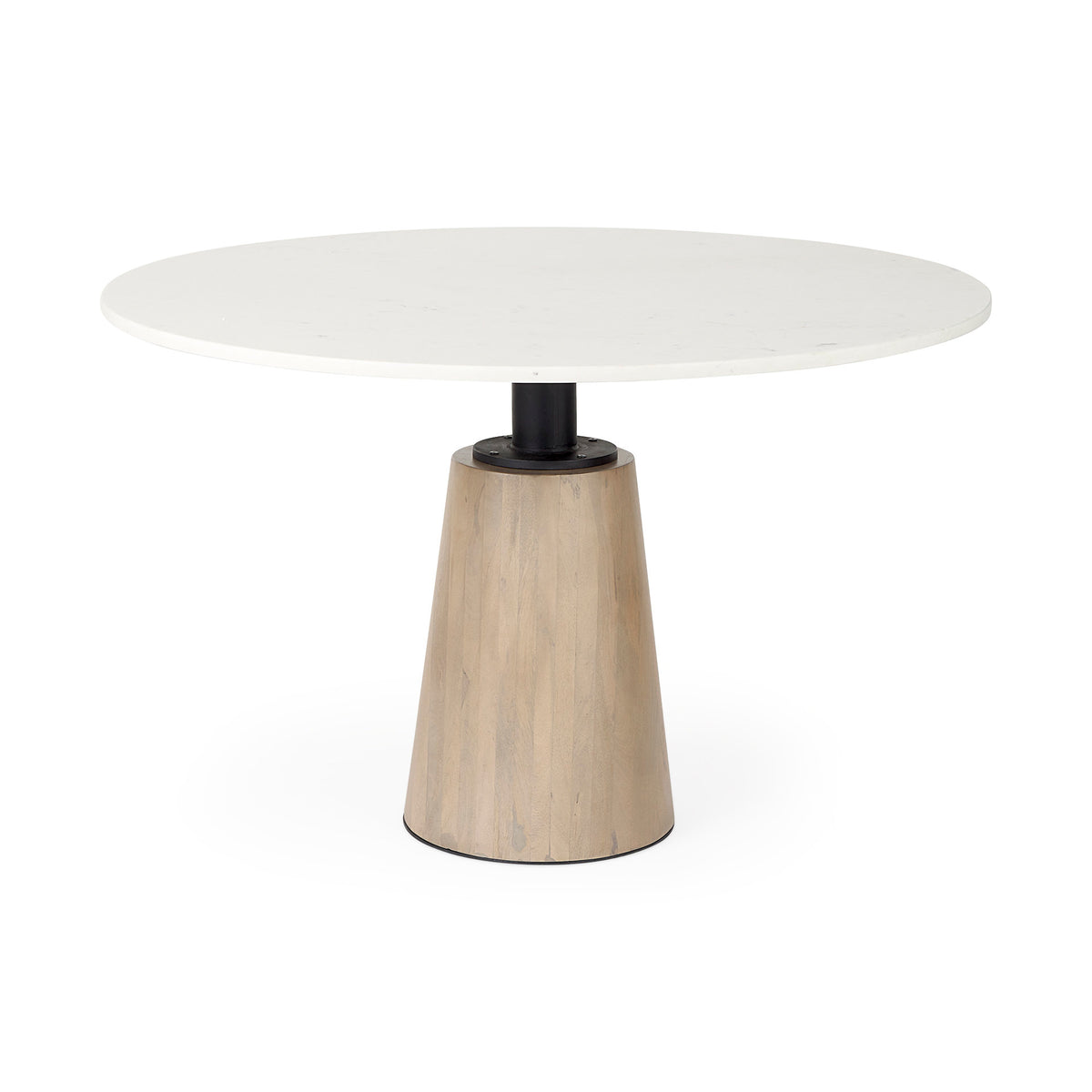 Maxwell 48" Round Pedestal Dining Table | White Marble & Light Wood | Seats 4-Dining Tables-DECOROLALA
