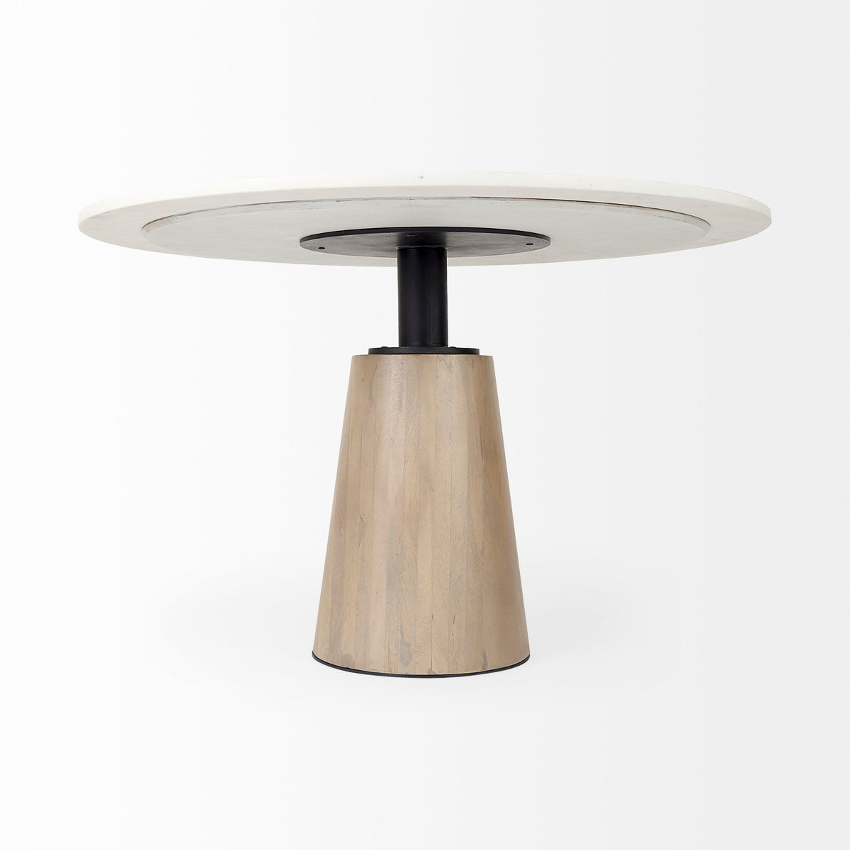 Maxwell 48" Round Pedestal Dining Table | White Marble & Light Wood | Seats 4-Dining Tables-DECOROLALA