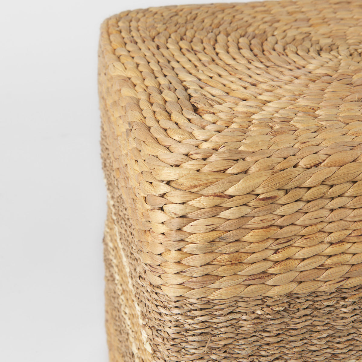 Maya 17.7L x 17.7W x 17.7H Light Brown W/Medium Brown Stripes Seagrass Square Pouf-Poufs-DECOROLALA