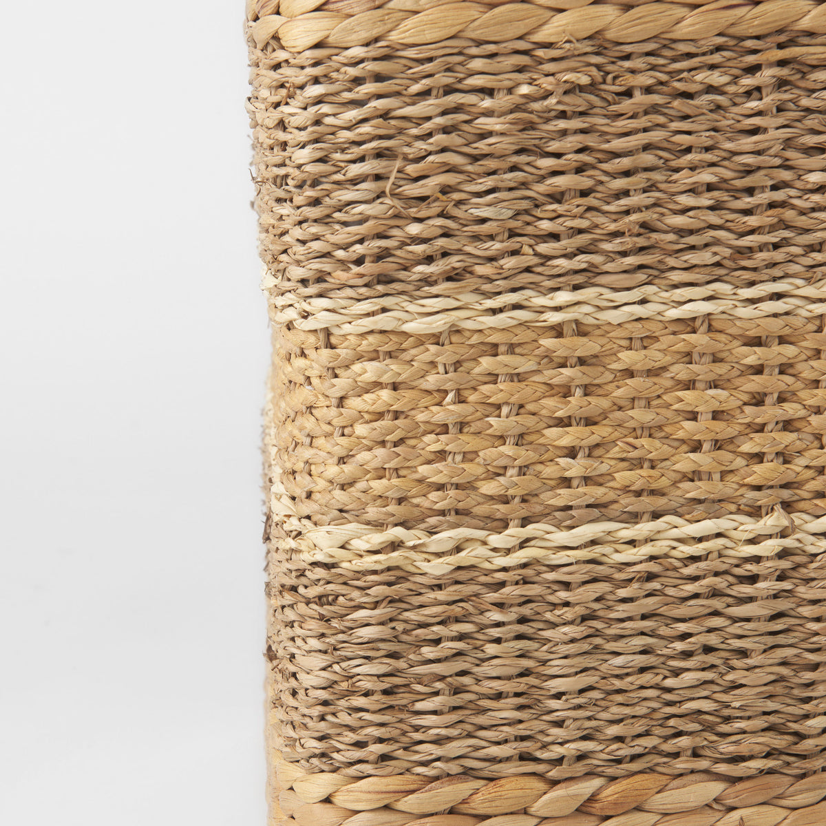 Maya 17.7L x 17.7W x 17.7H Light Brown W/Medium Brown Stripes Seagrass Square Pouf-Poufs-DECOROLALA