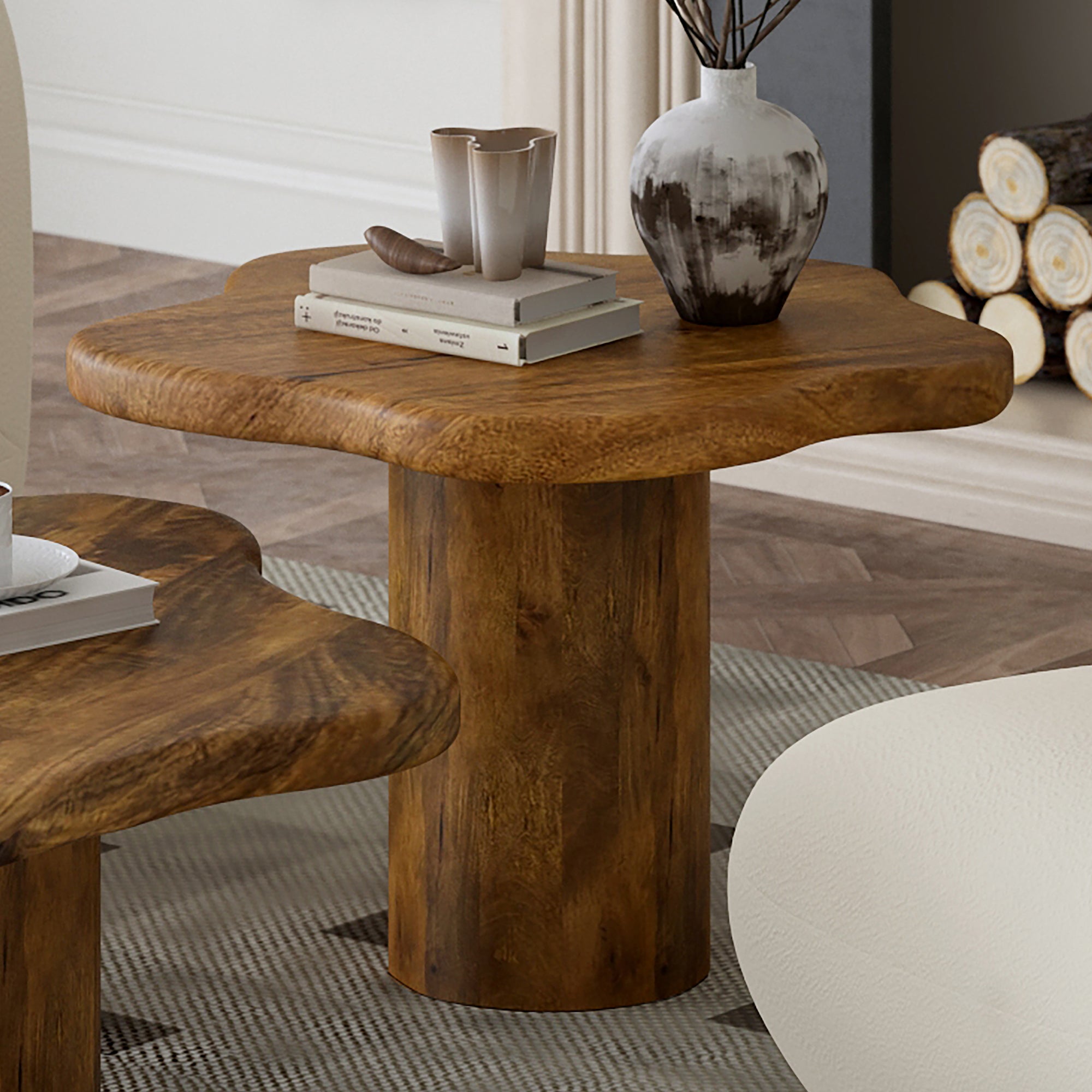 Mayal Large Coffee Table - Walnut Finish Mango Wood-Coffee Table-DECOROLALA