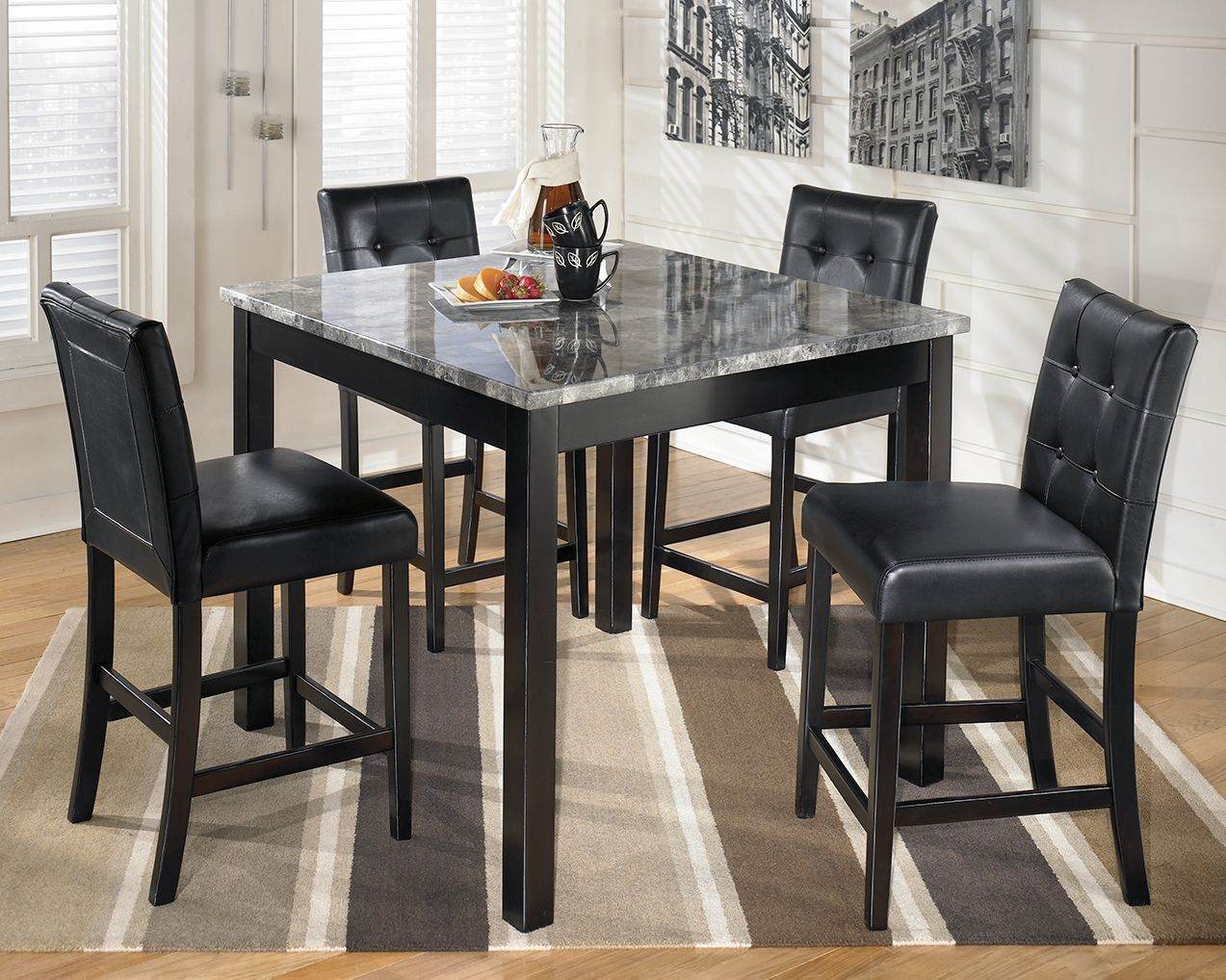 Maysville Square Counter Table Set - Black (5pc)-5 Piece Dining Room Sets-DECOROLALA