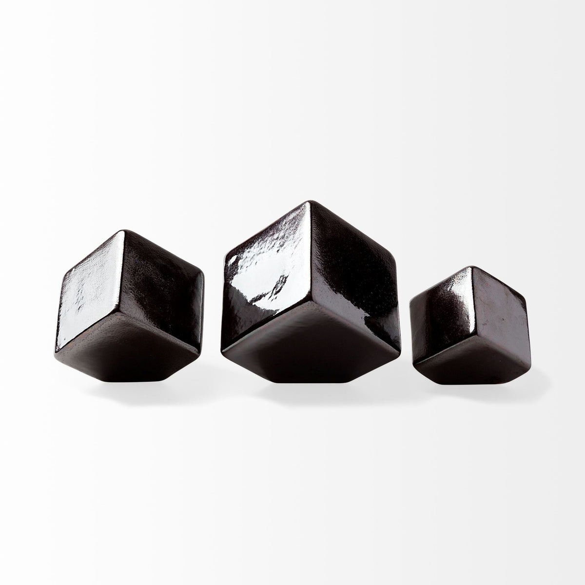 Mayweather (Set of 3) Black Geometric Ceramic Cubes-Objects-DECOROLALA