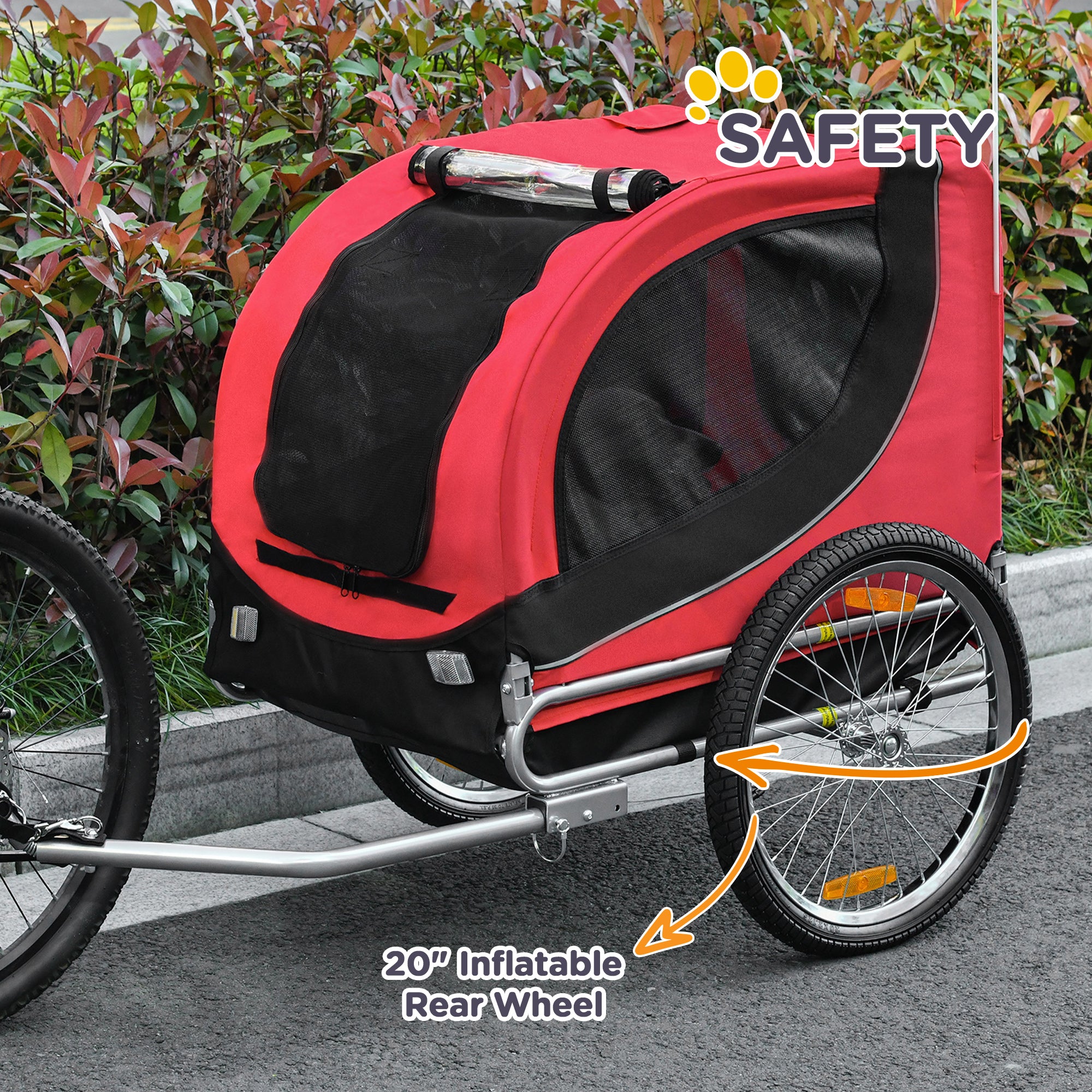 Aosom Dog Bike Trailer, Pet Cart Bicycle, Wagon Cargo Carrier Attachment with Hitch, Reflectors, Flag for Small Medium Dogs, Pet Wheelchair for Travelling, Red