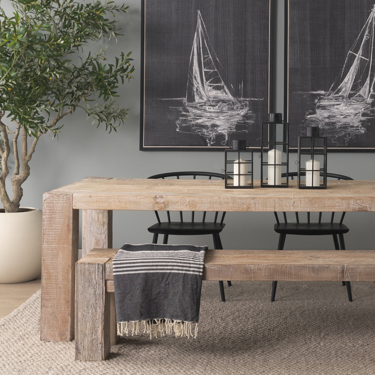 McArthur 84"L x 42.5"W Dining Table | White Wash Wood | Seats 8-Dining Tables-DECOROLALA