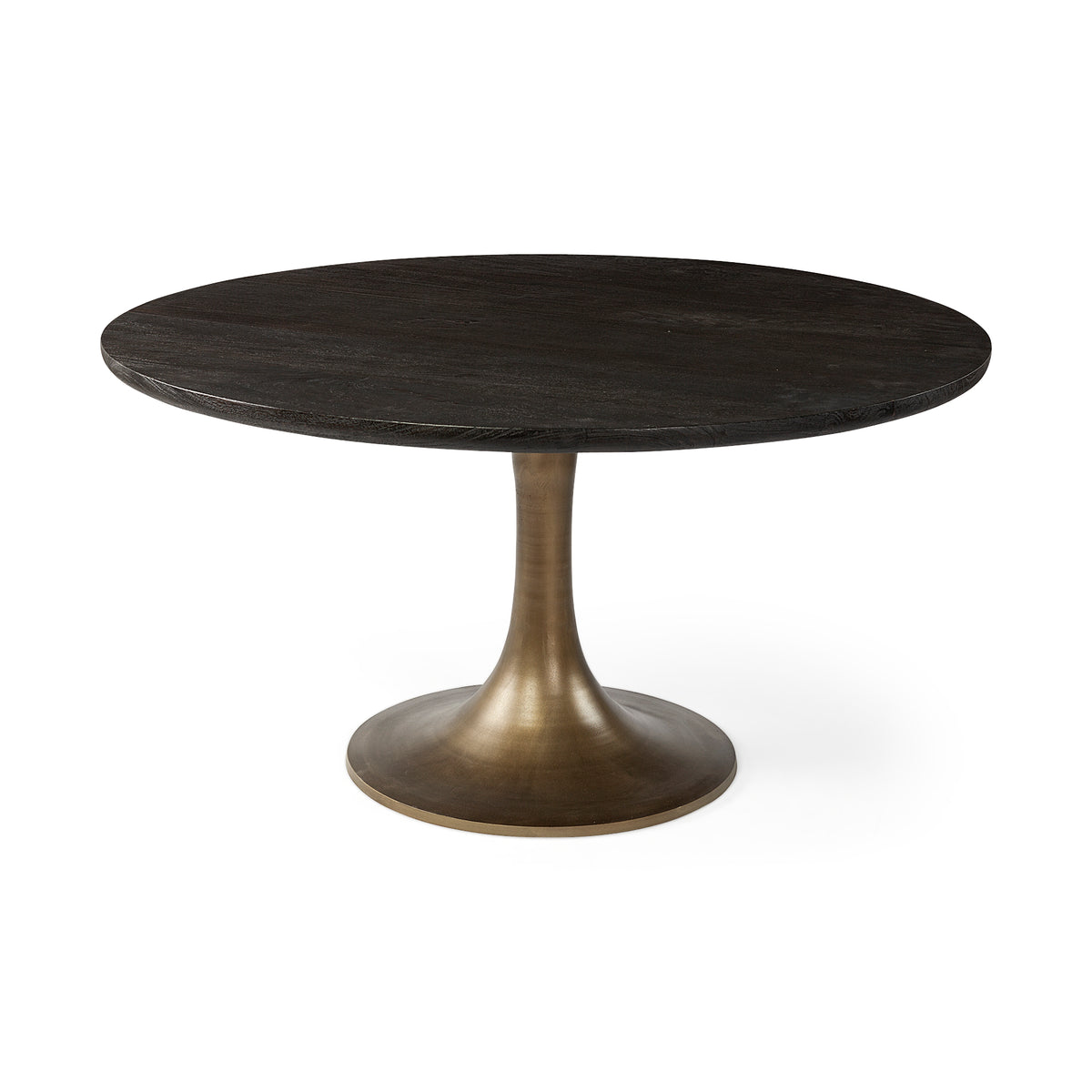 McLeod 54" Round Pedestal Dining Table | Modern | Brown Wood & Gold Metal | Seats 4-Dining Tables-DECOROLALA