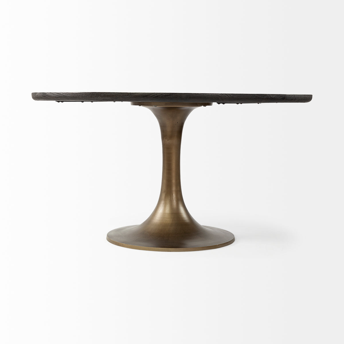 McLeod 54" Round Pedestal Dining Table | Modern | Brown Wood & Gold Metal | Seats 4-Dining Tables-DECOROLALA