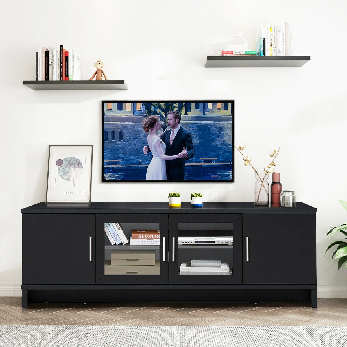 Media Entertainment TV Stand for TVs up to 70 Inch with Adjustable Shelf-Black-Entertainment Centers & TV Stands-DECOROLALA