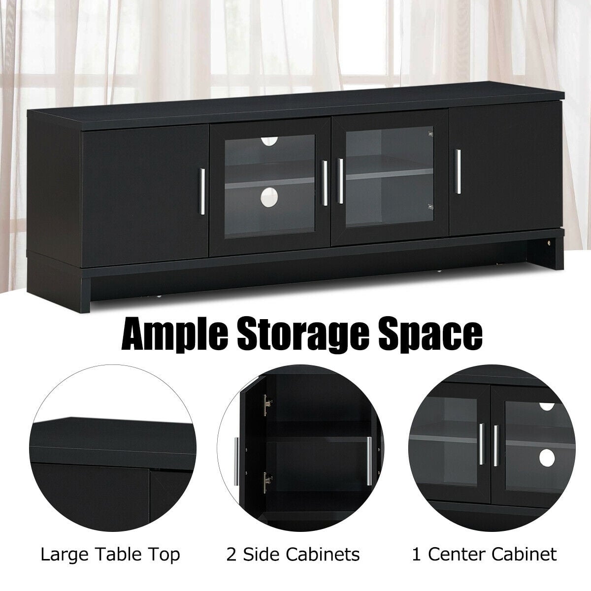 Media Entertainment TV Stand for TVs up to 70 Inch with Adjustable Shelf-Black-Entertainment Centers & TV Stands-DECOROLALA