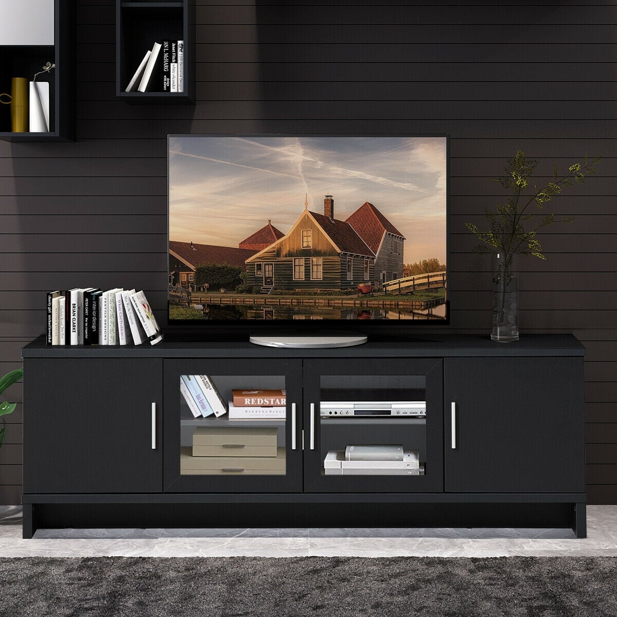 Media Entertainment TV Stand for TVs up to 70 Inch with Adjustable Shelf-Black-Entertainment Centers & TV Stands-DECOROLALA
