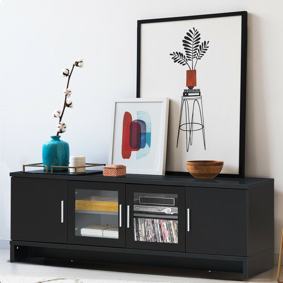 Media Entertainment TV Stand for TVs up to 70 Inch with Adjustable Shelf-Black-Entertainment Centers & TV Stands-DECOROLALA