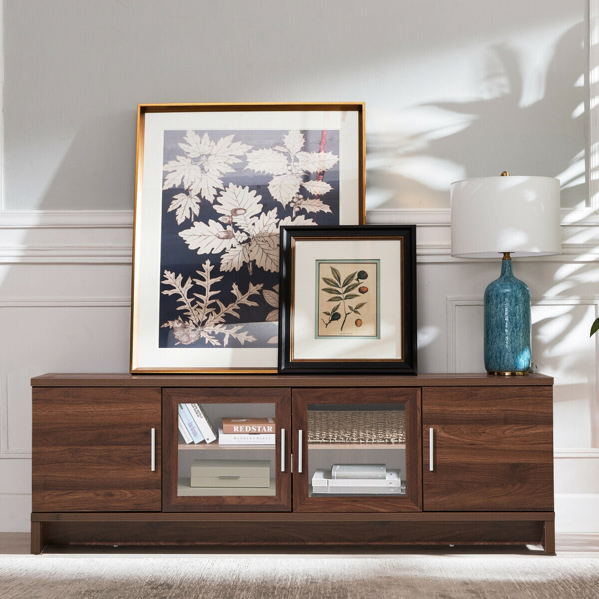 Media Entertainment TV Stand for TVs up to 70 Inch with Adjustable Shelf-Walnut-Entertainment Centers & TV Stands-DECOROLALA