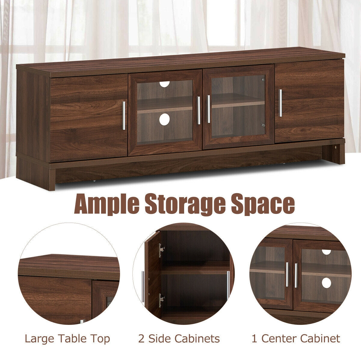 Media Entertainment TV Stand for TVs up to 70 Inch with Adjustable Shelf-Walnut-Entertainment Centers & TV Stands-DECOROLALA