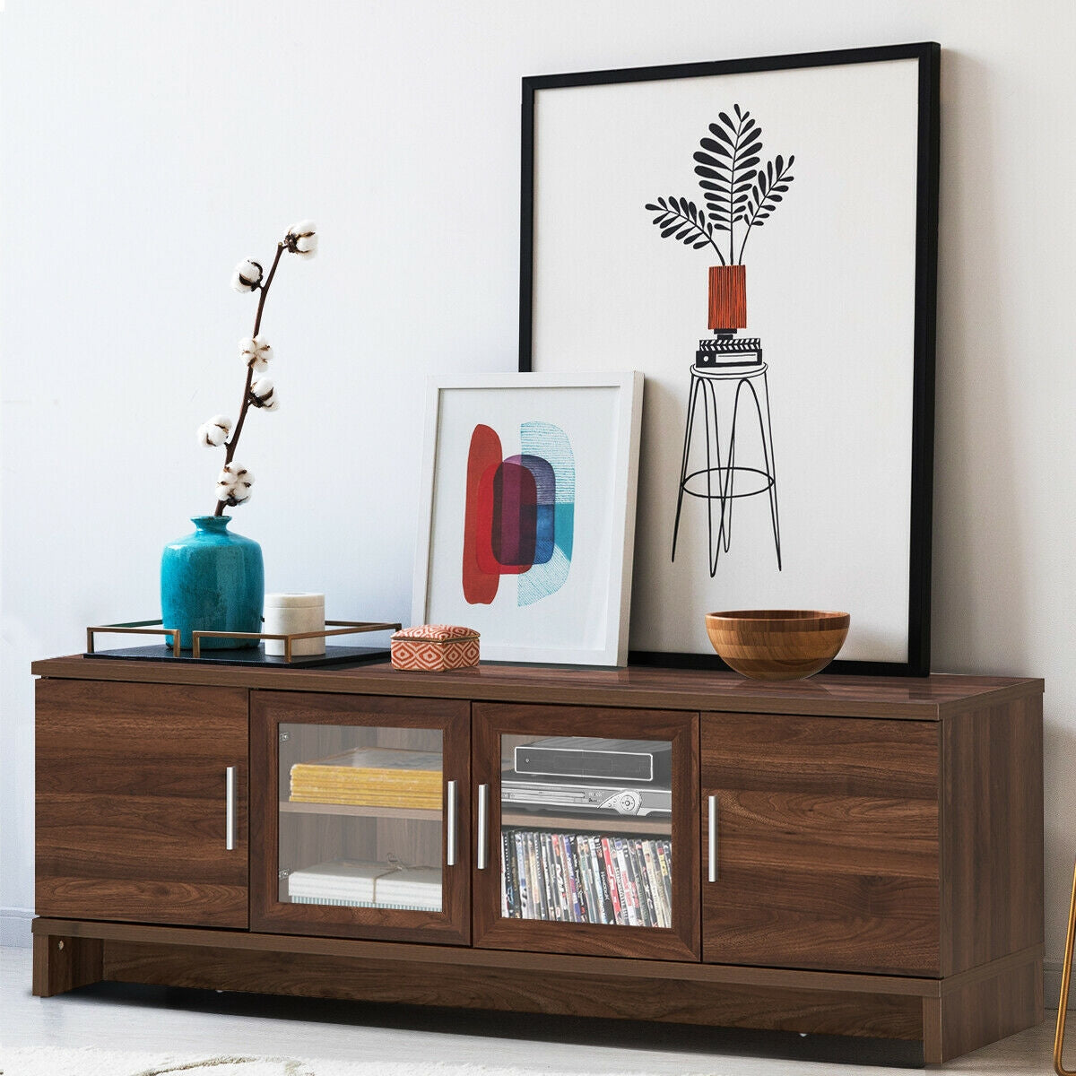 Media Entertainment TV Stand for TVs up to 70 Inch with Adjustable Shelf-Walnut-Entertainment Centers & TV Stands-DECOROLALA