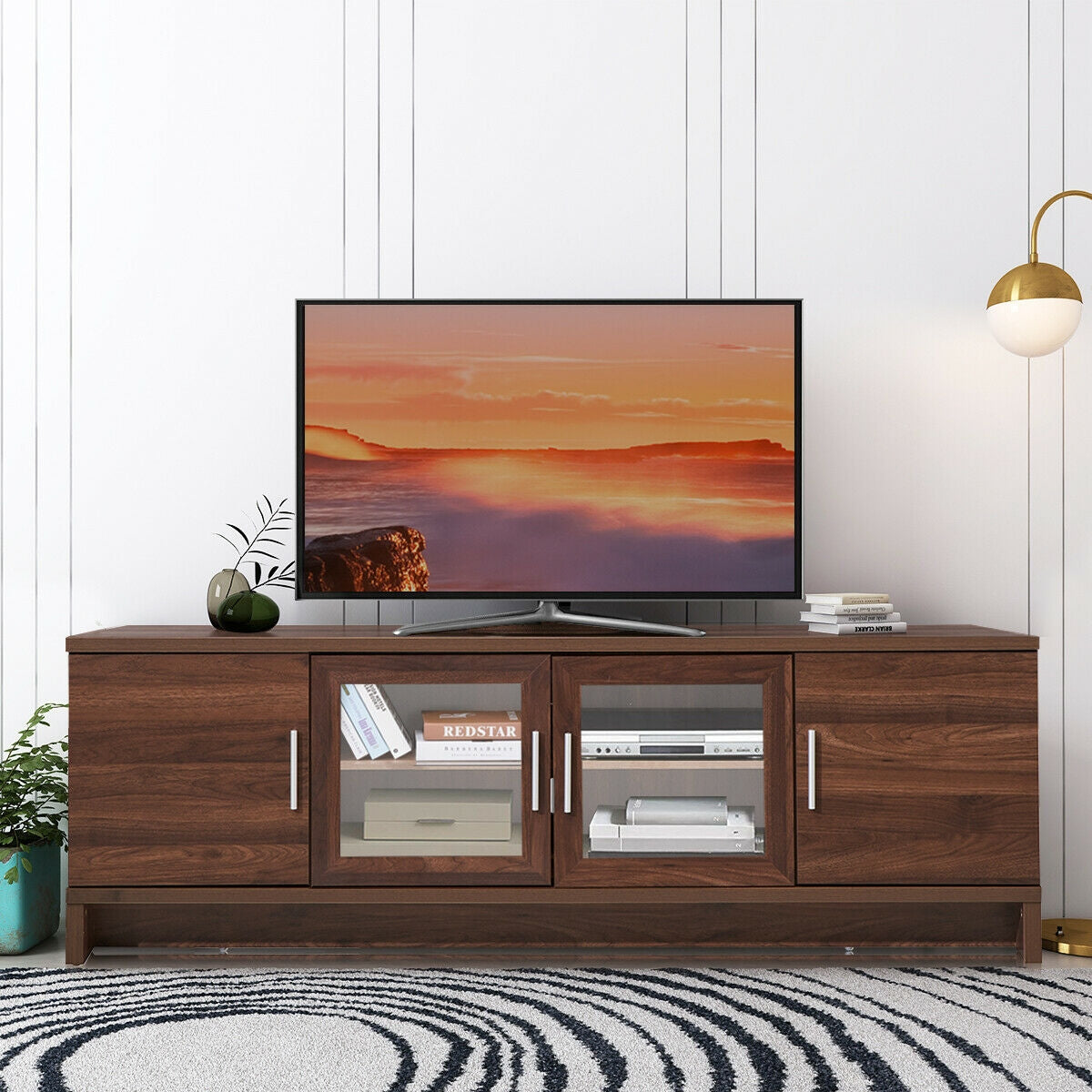 Media Entertainment TV Stand for TVs up to 70 Inch with Adjustable Shelf-Walnut-Entertainment Centers & TV Stands-DECOROLALA