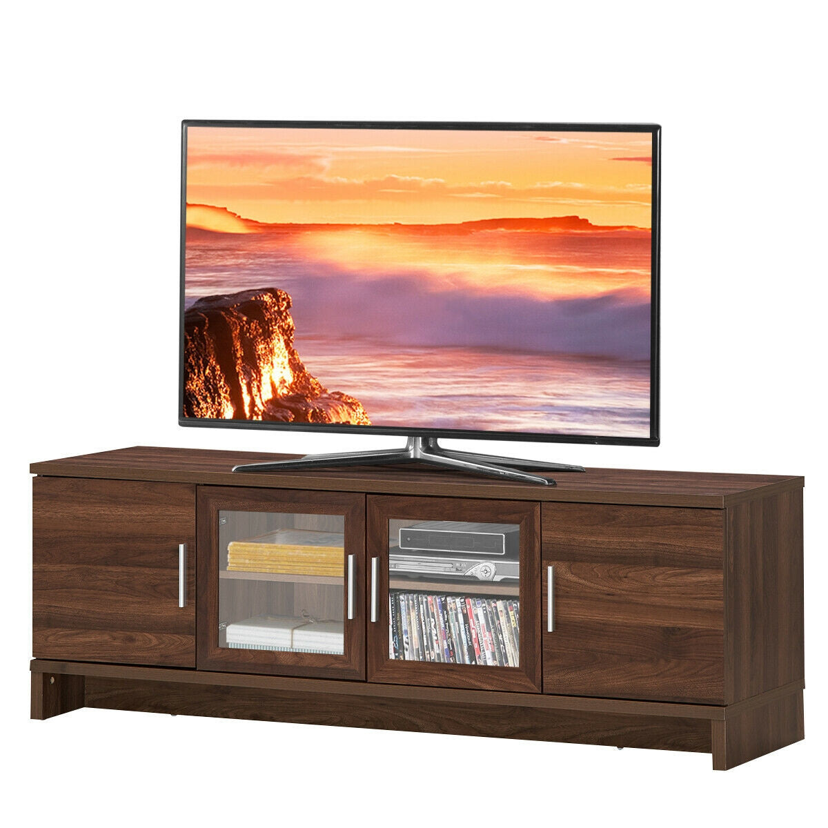 Media Entertainment TV Stand for TVs up to 70 Inch with Adjustable Shelf-Walnut-Entertainment Centers & TV Stands-DECOROLALA