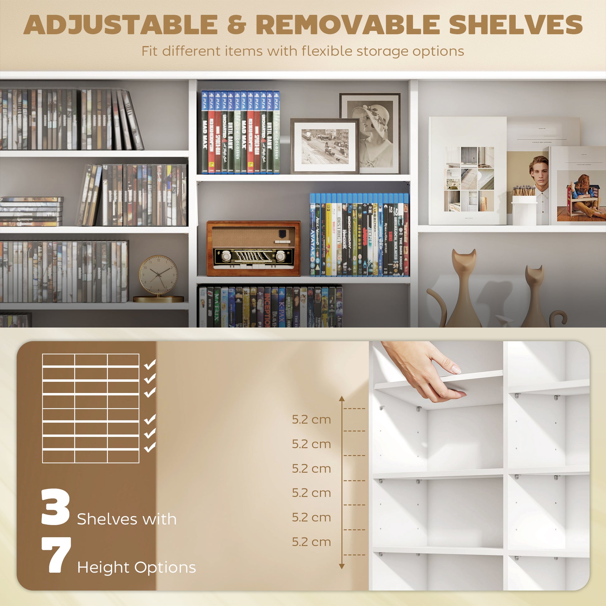 Media Storage Cabinet 49.7" White-DECOROLALA