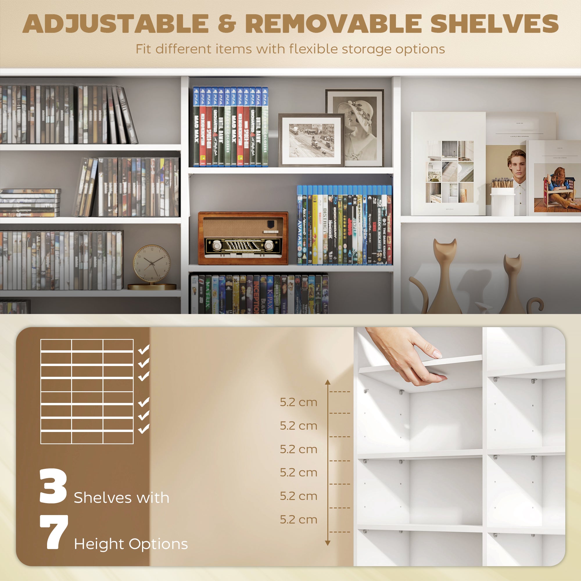 Media Storage Cabinet 49.7" White-DECOROLALA