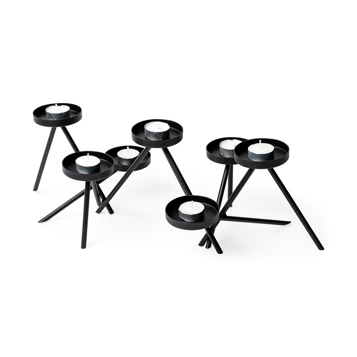 Meira Black Metal Seven Votive Table Candle Holder-Table Candle Holders-DECOROLALA