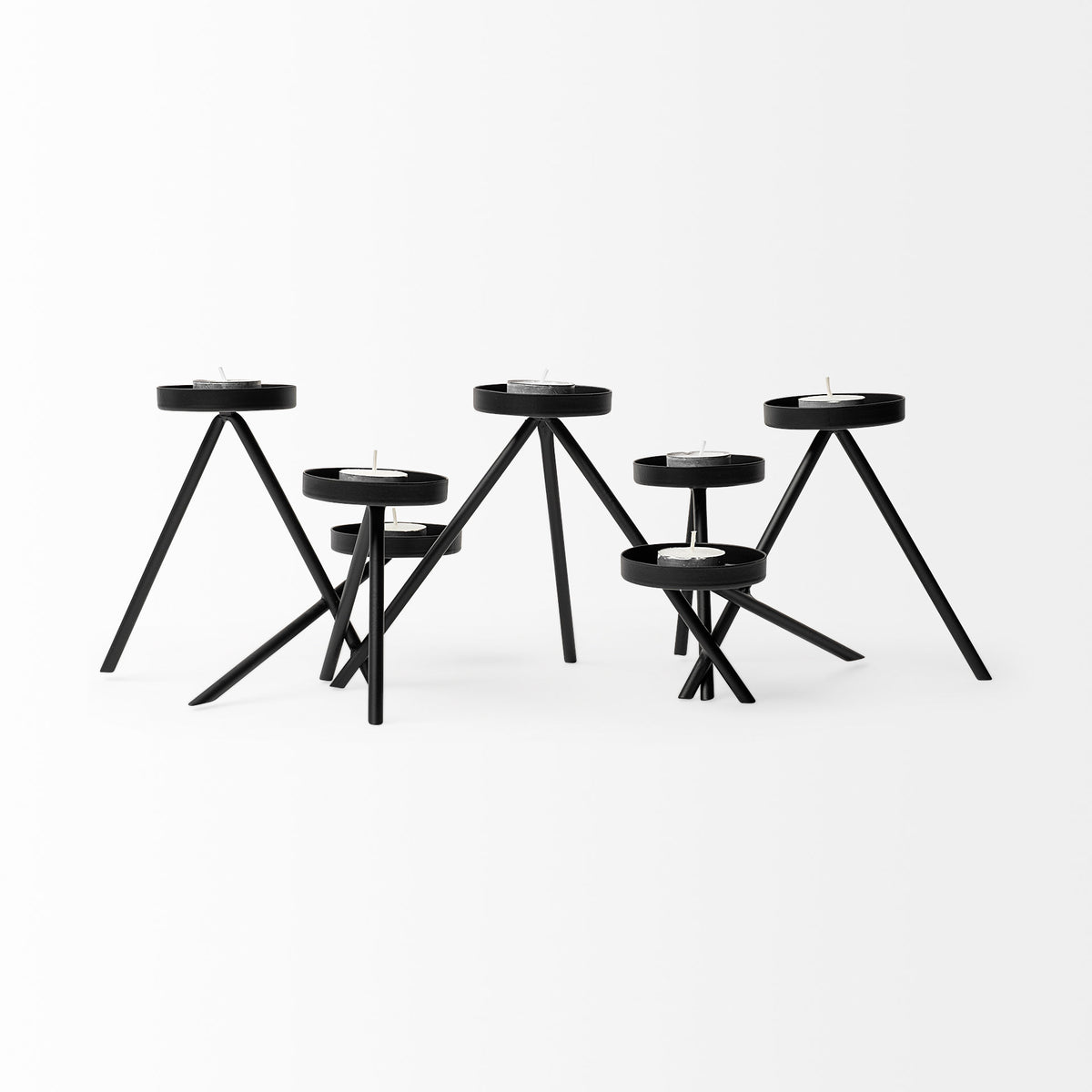 Meira Black Metal Seven Votive Table Candle Holder-Table Candle Holders-DECOROLALA
