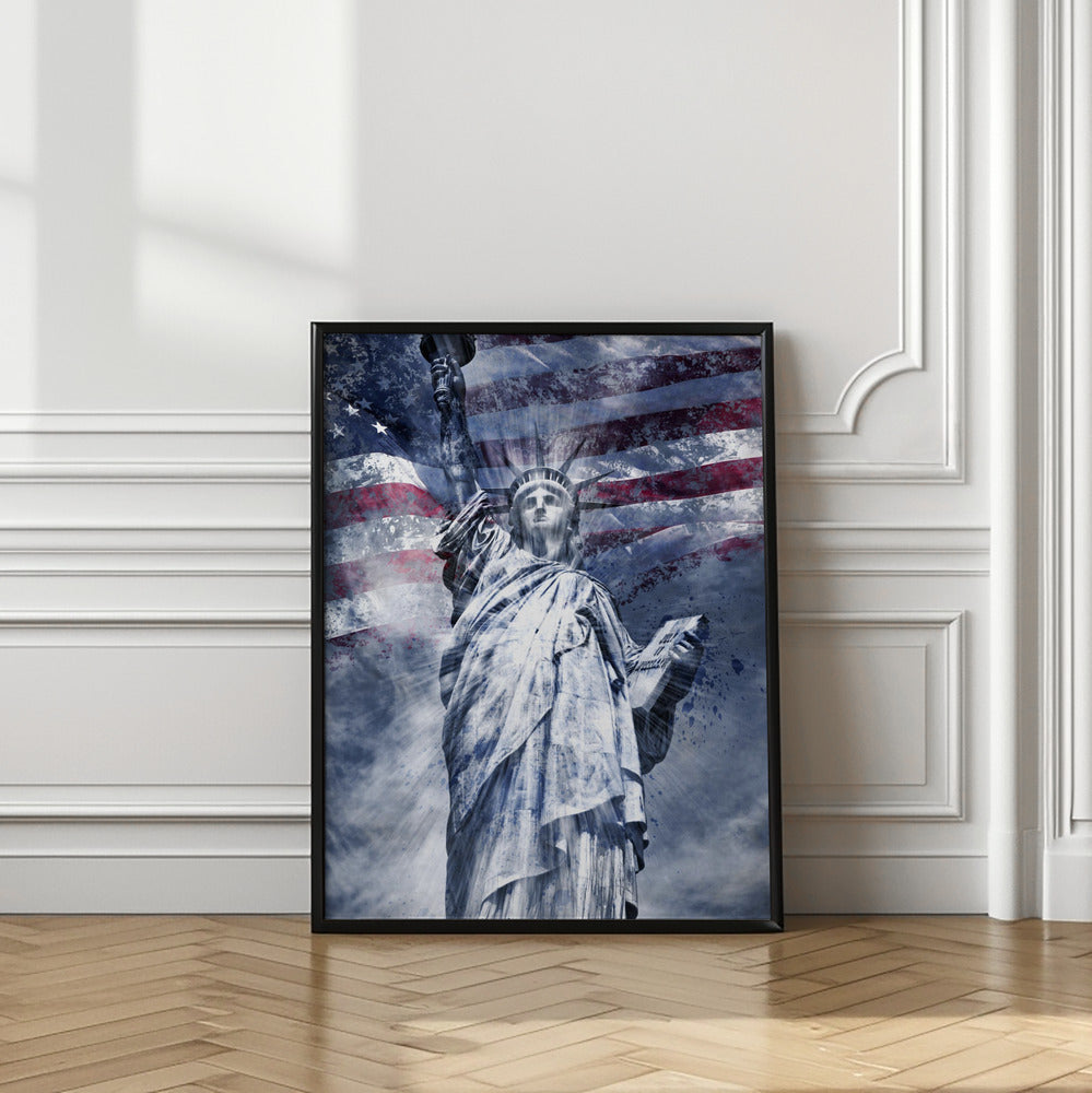 Melanie Viola Statue of Liberty Blue Canvas Wall Art-Canvas Print-DECOROLALA