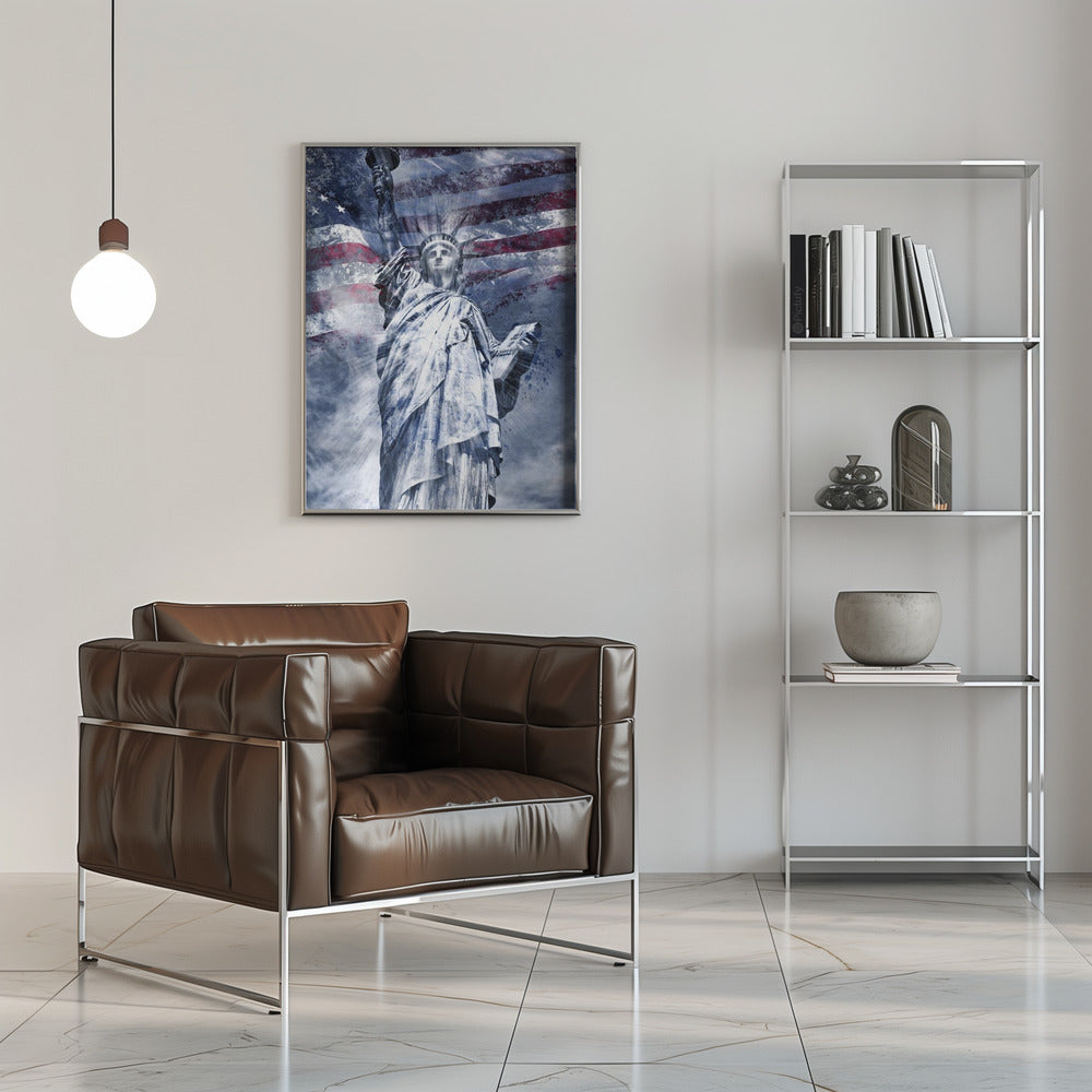 Melanie Viola Statue of Liberty Blue Canvas Wall Art-Canvas Print-DECOROLALA