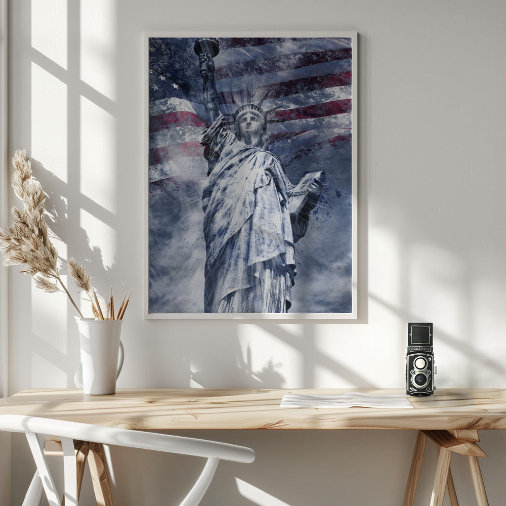 Melanie Viola Statue of Liberty Blue Canvas Wall Art-Canvas Print-DECOROLALA