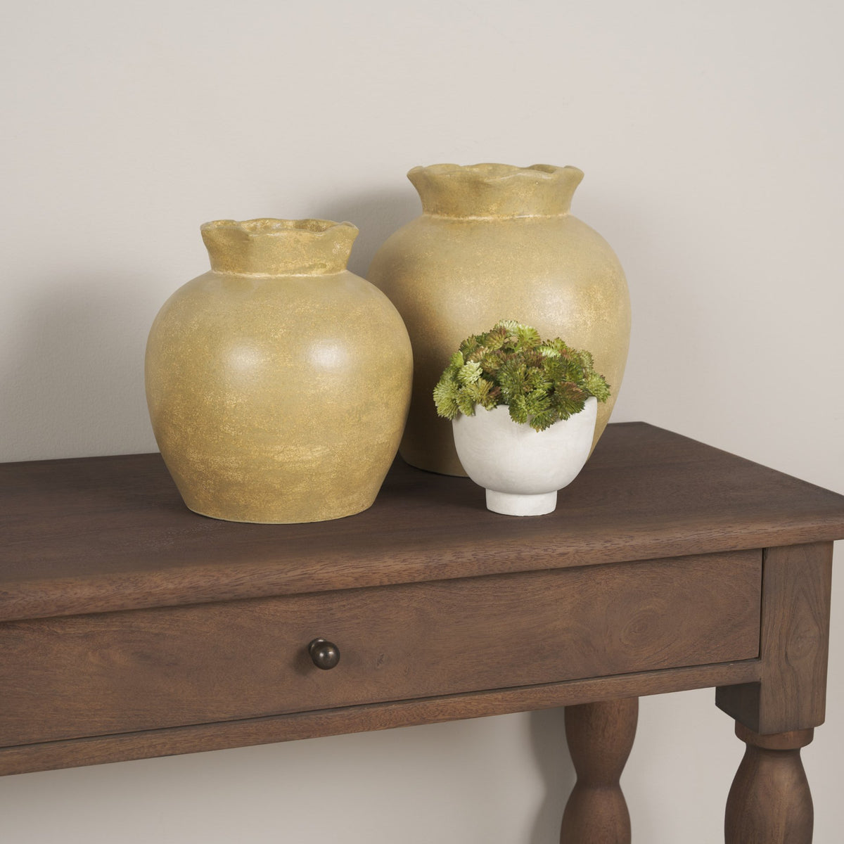 Melo Large Distressed Citron Yellow Ceramic Vase-Vase-DECOROLALA