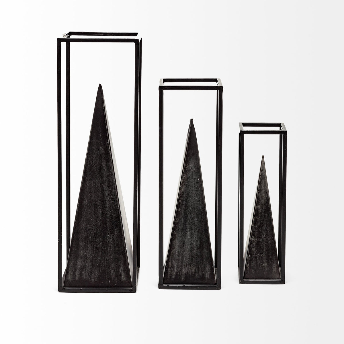 Memphis II (Medium) 4L x 4W Black Metal Pyramid In A Square Frame-Objects-DECOROLALA